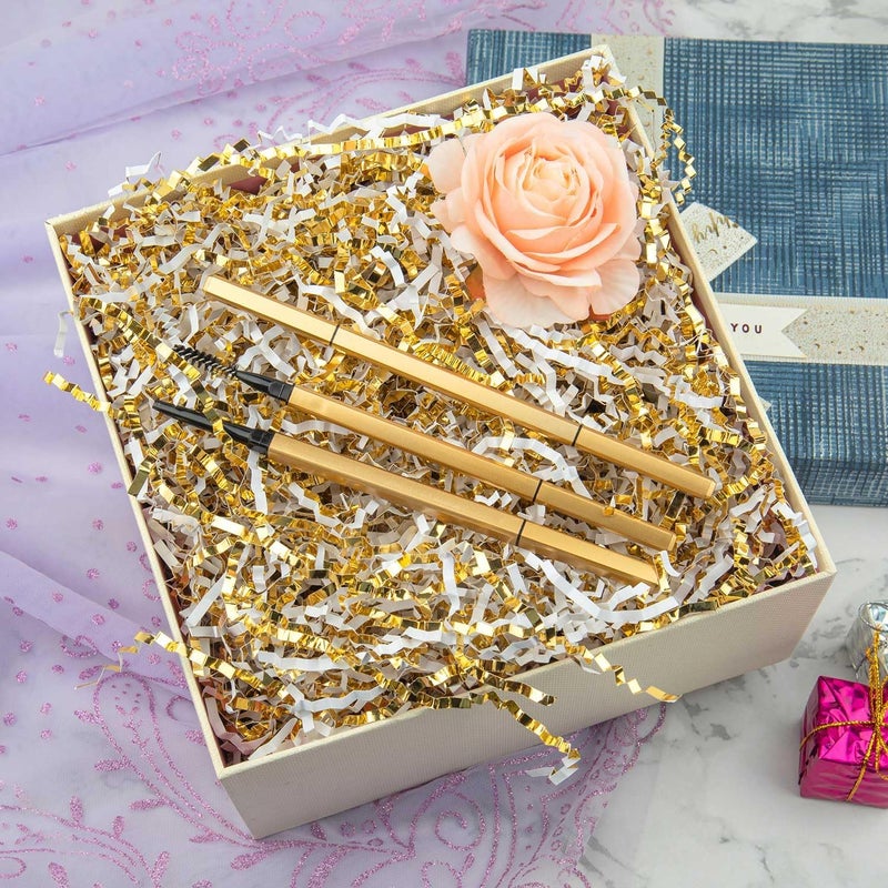 Caleihd 1/2 LB Crinkle Cut Paper Shredded Filler Paper for Gift Baskets Gift Box Confetti Paper Shreds Decoration Stuffing for Birthday, Weddings, Anniversaries, Christmas Wrapping White&Gold - Image 3